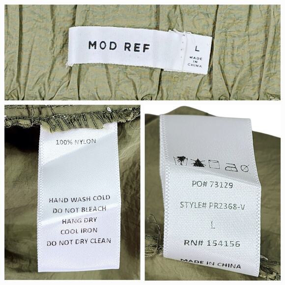 Mod Ref Wide Leg Nylon Pant L Women Olive Green Elastic Waist 31x29.5 Loungewear - Picture 3 of 11